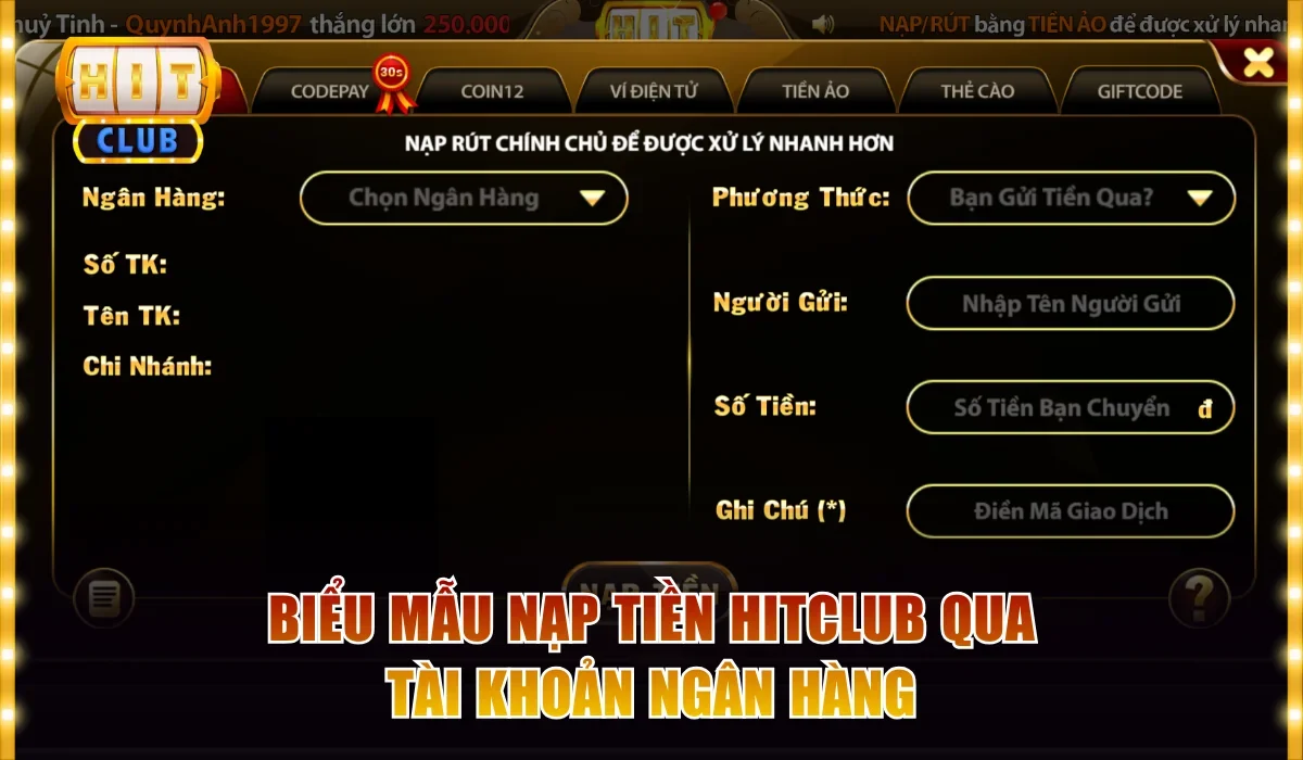 bieu mau nap tien hitclub qua tai khoan ngan hang